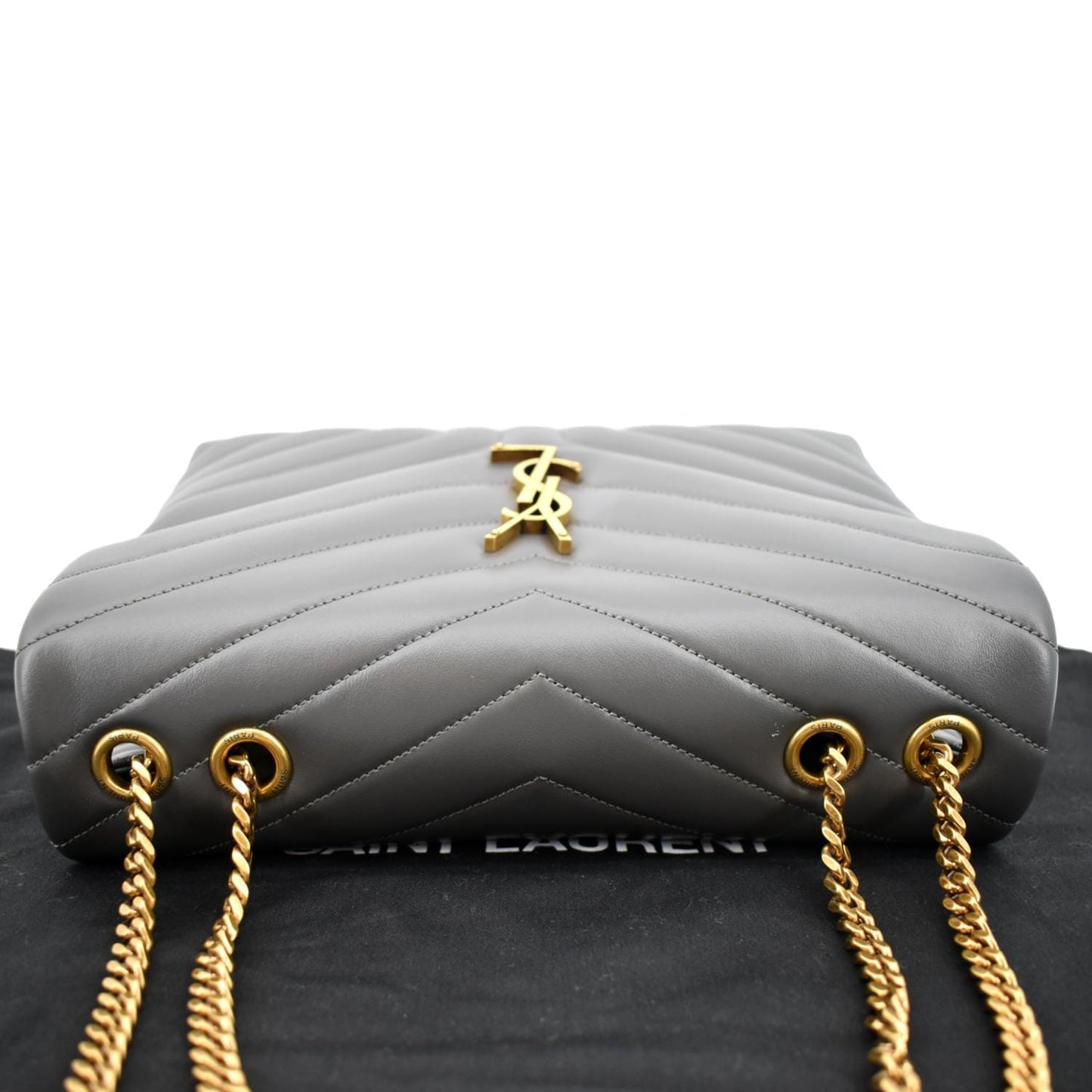 YVES SAINT LAURENT Loulou Medium Matelasse Leather Chain Shoulder Bag Dark Gray