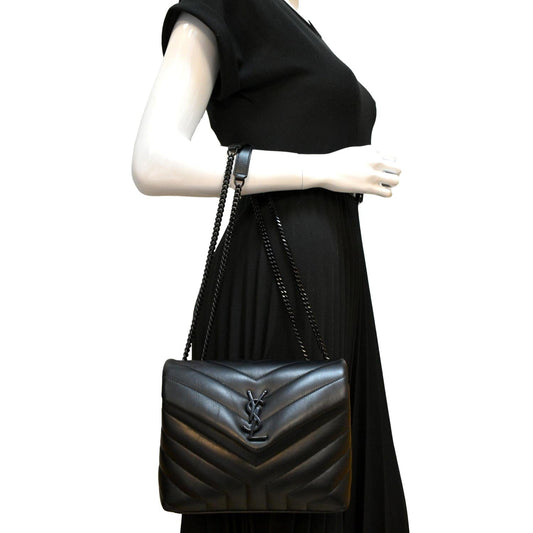 YVES SAINT LAURENT Loulou Small Calfskin Leather Shoulder Bag Black