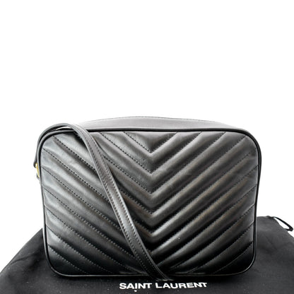 YVES SAINT LAURENT Lou Chevron Leather Camera Crossbody Bag Black
