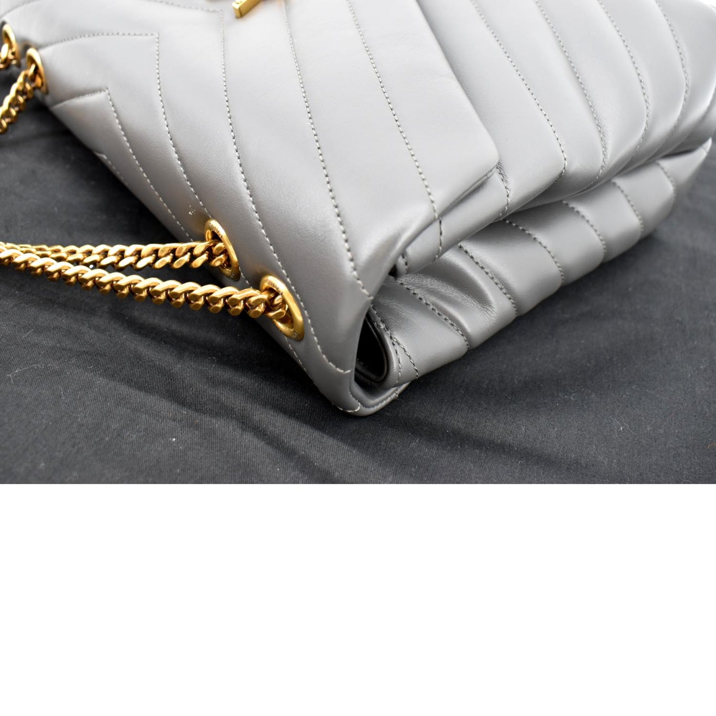 YVES SAINT LAURENT Loulou Medium Matelasse Leather Chain Shoulder Bag Dark Gray