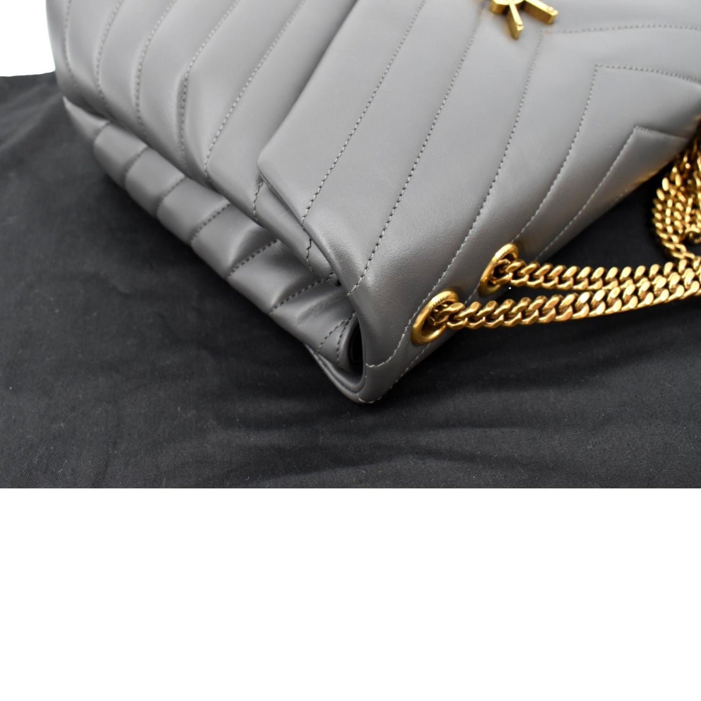 YVES SAINT LAURENT Loulou Medium Matelasse Leather Chain Shoulder Bag Dark Gray