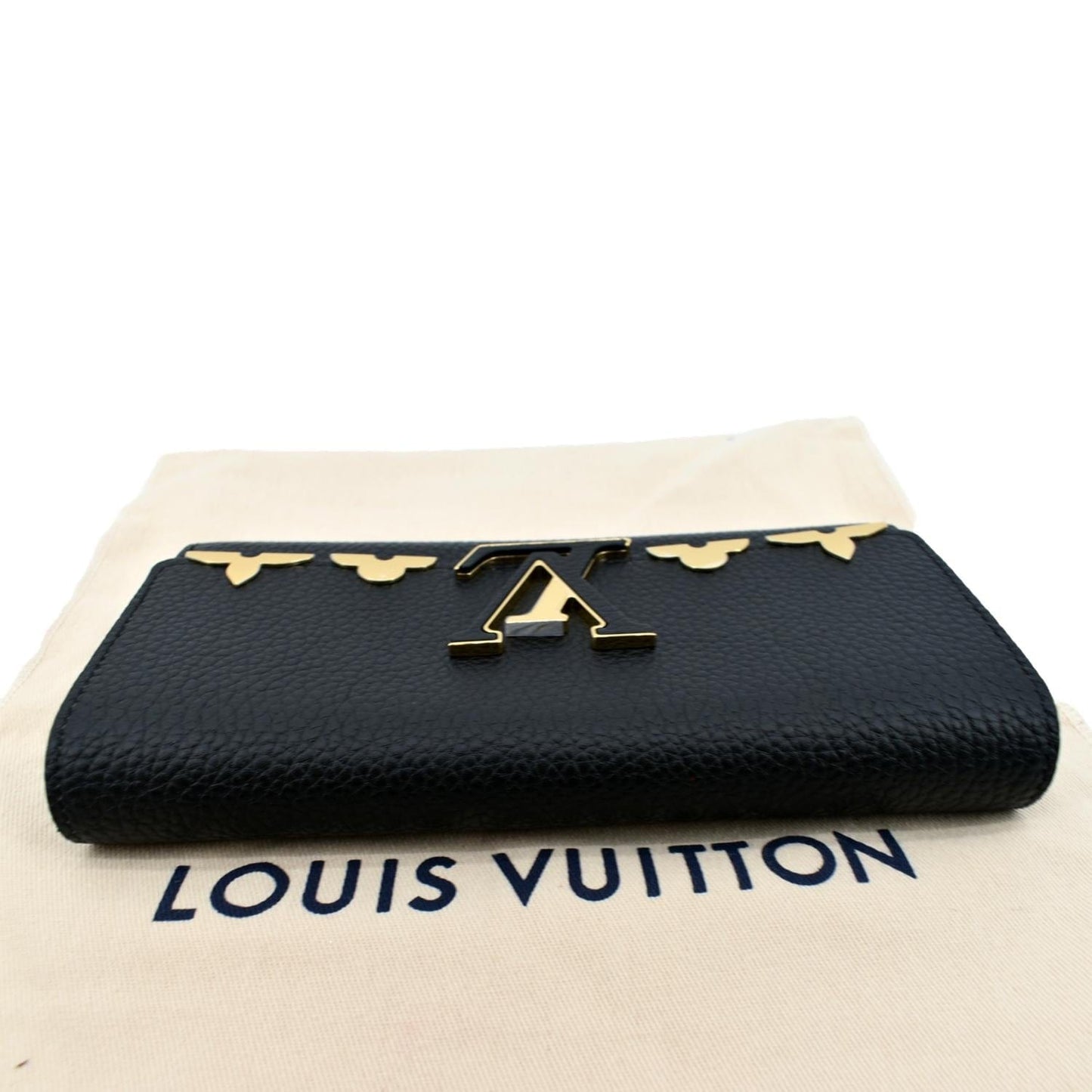 LOUIS VUITTON Capucines Crown Flowers Taurillon Wallet Black