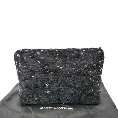 YVES SAINT LAURENT Small Puffer Sequin Clutch Wallet Black