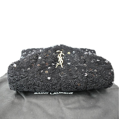 YVES SAINT LAURENT Small Puffer Sequin Clutch Wallet Black