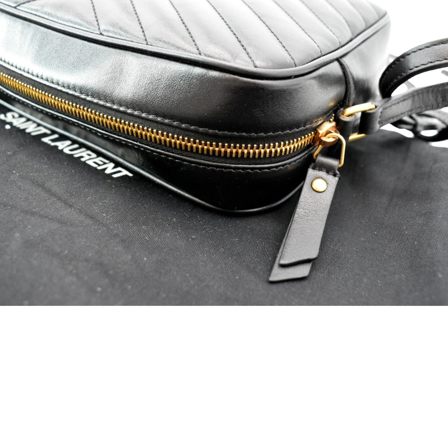 YVES SAINT LAURENT Lou Chevron Leather Camera Crossbody Bag Black