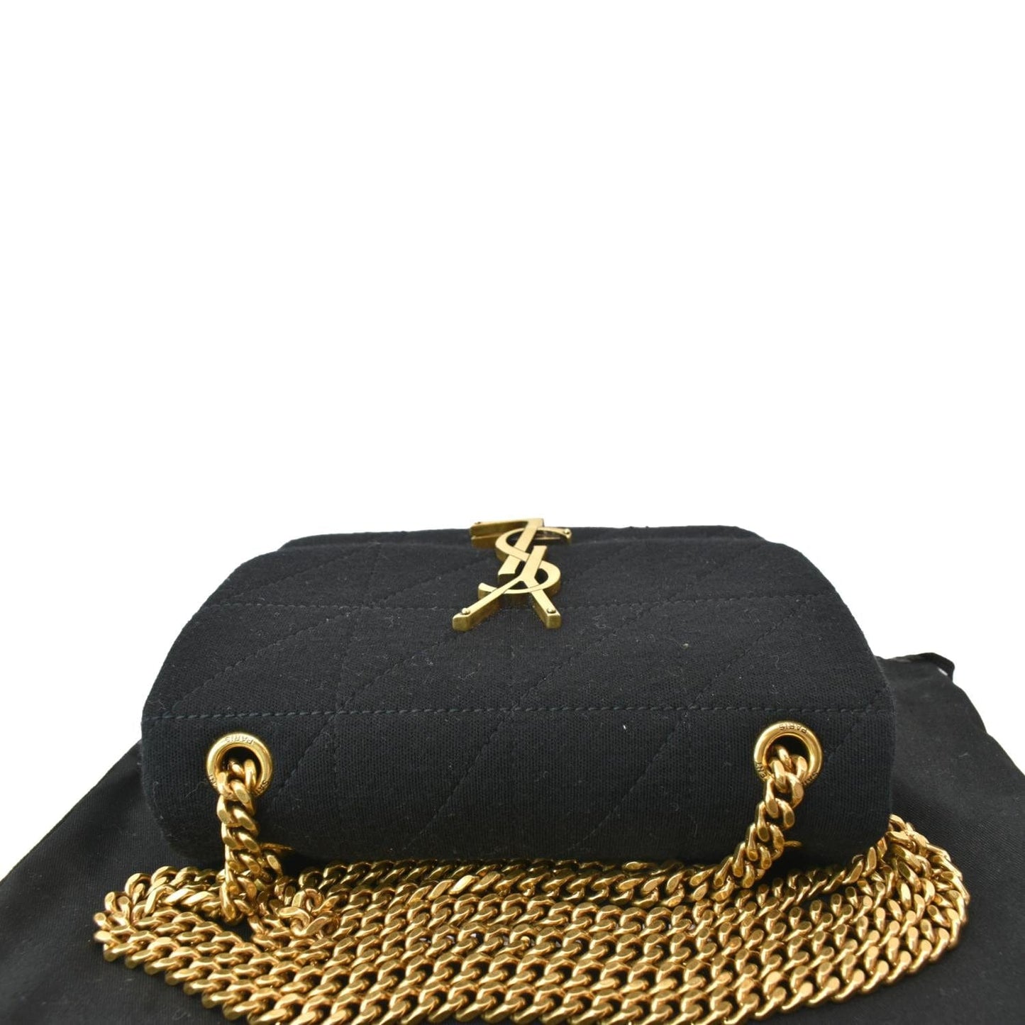 YVES SAINT LAURENT Jamie Mini Carre Rive Gauche Wool Chain Bag Black