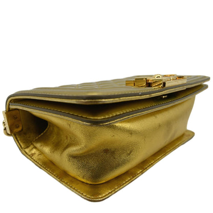 CHANEL Boy Flap Quilted Patent Leather Crossbody Bag Metallic Gold