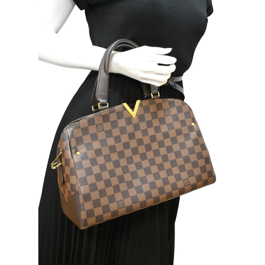 LOUIS VUITTON Kensington Bowling Damier Ebene Satchel Bag Brown