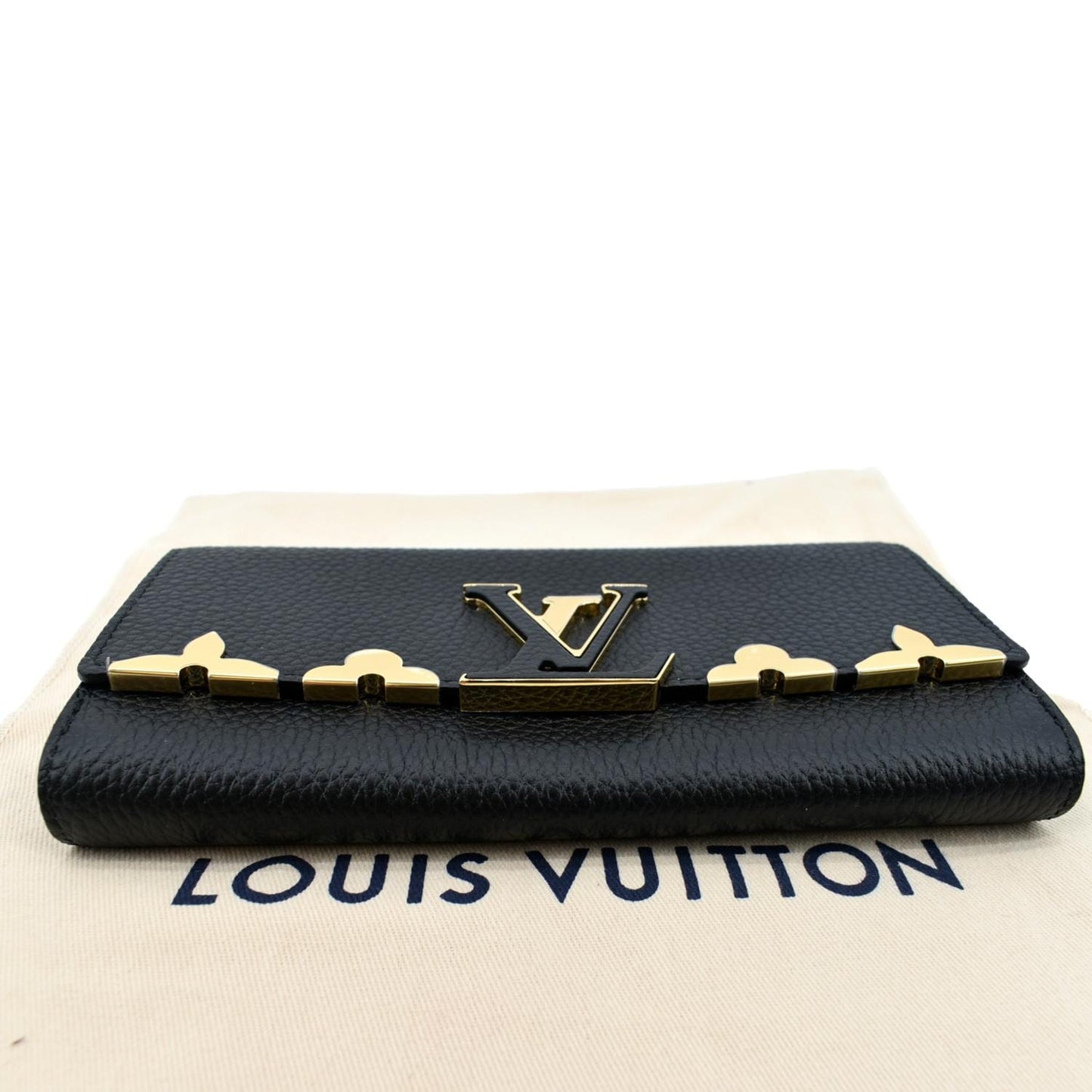 LOUIS VUITTON Capucines Crown Flowers Taurillon Wallet Black