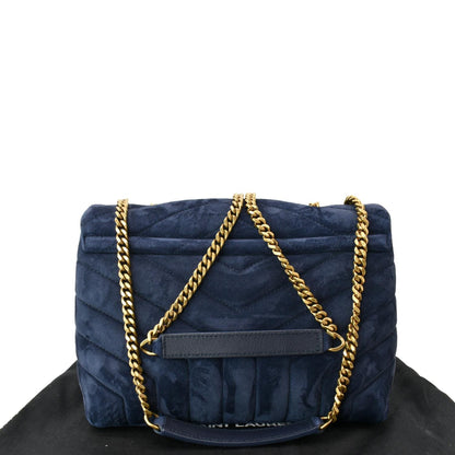 YVES SAINT LAURENT Small Loulou Velvet Shoulder Bag Blue