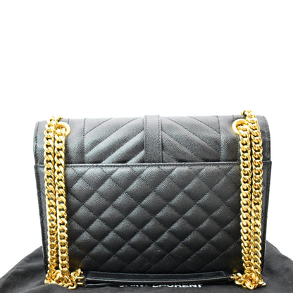 YVES SAINT LAURENT Medium Envelope Leather Chain Shoulder Bag Black