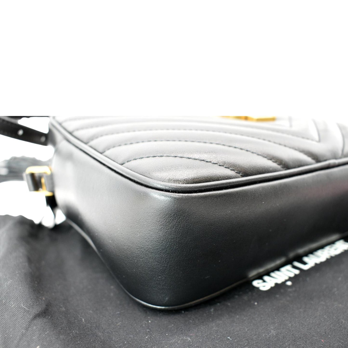 YVES SAINT LAURENT Lou Chevron Leather Camera Crossbody Bag Black