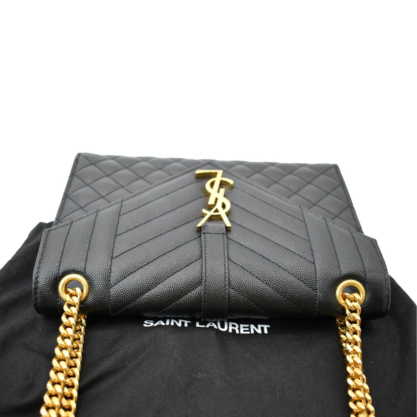 YVES SAINT LAURENT Medium Envelope Leather Chain Shoulder Bag Black