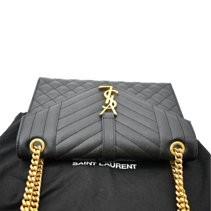 YVES SAINT LAURENT Medium Envelope Leather Chain Shoulder Bag Black