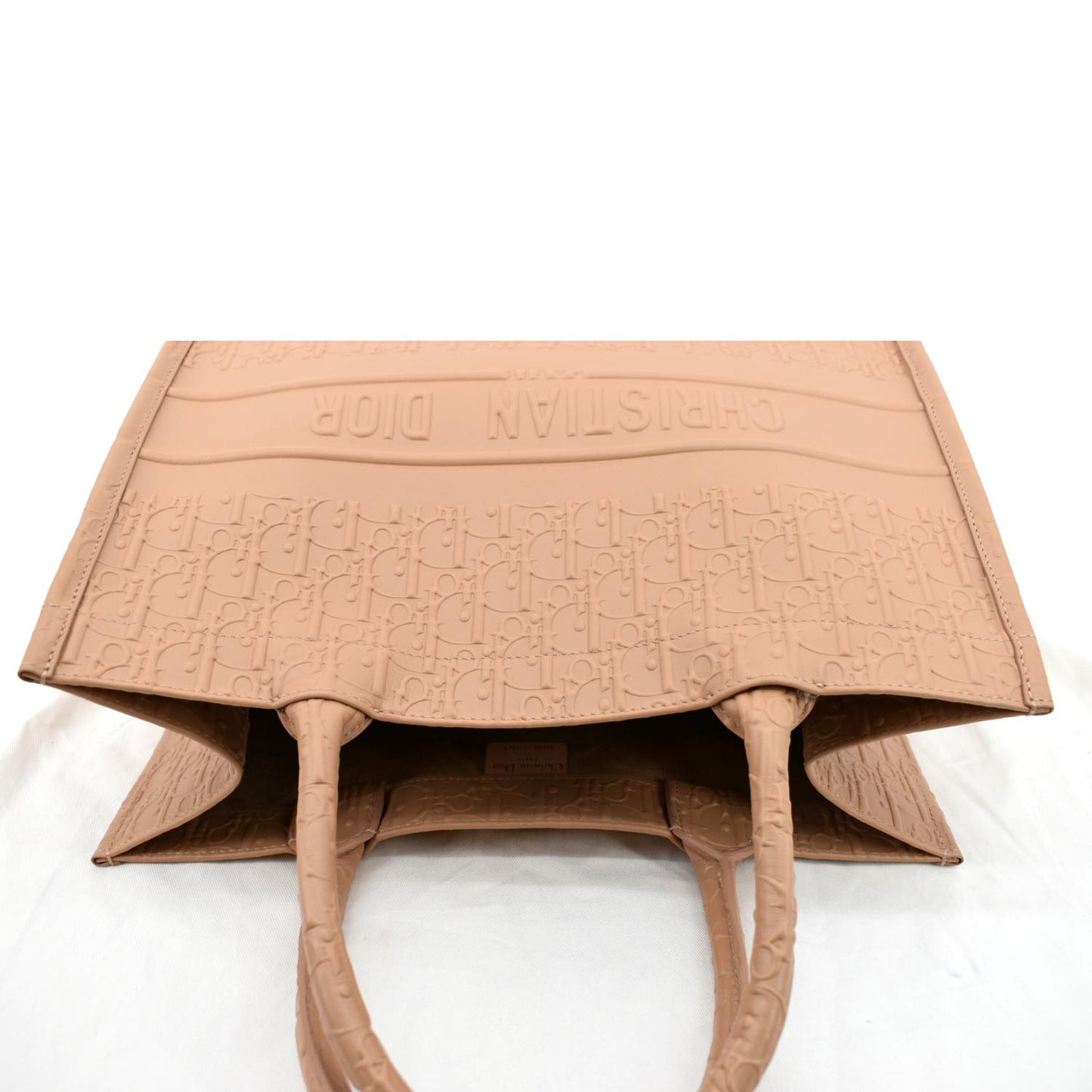 CHRISTIAN DIOR Book Oblique Embossed Calfskin Tote Bag Tan