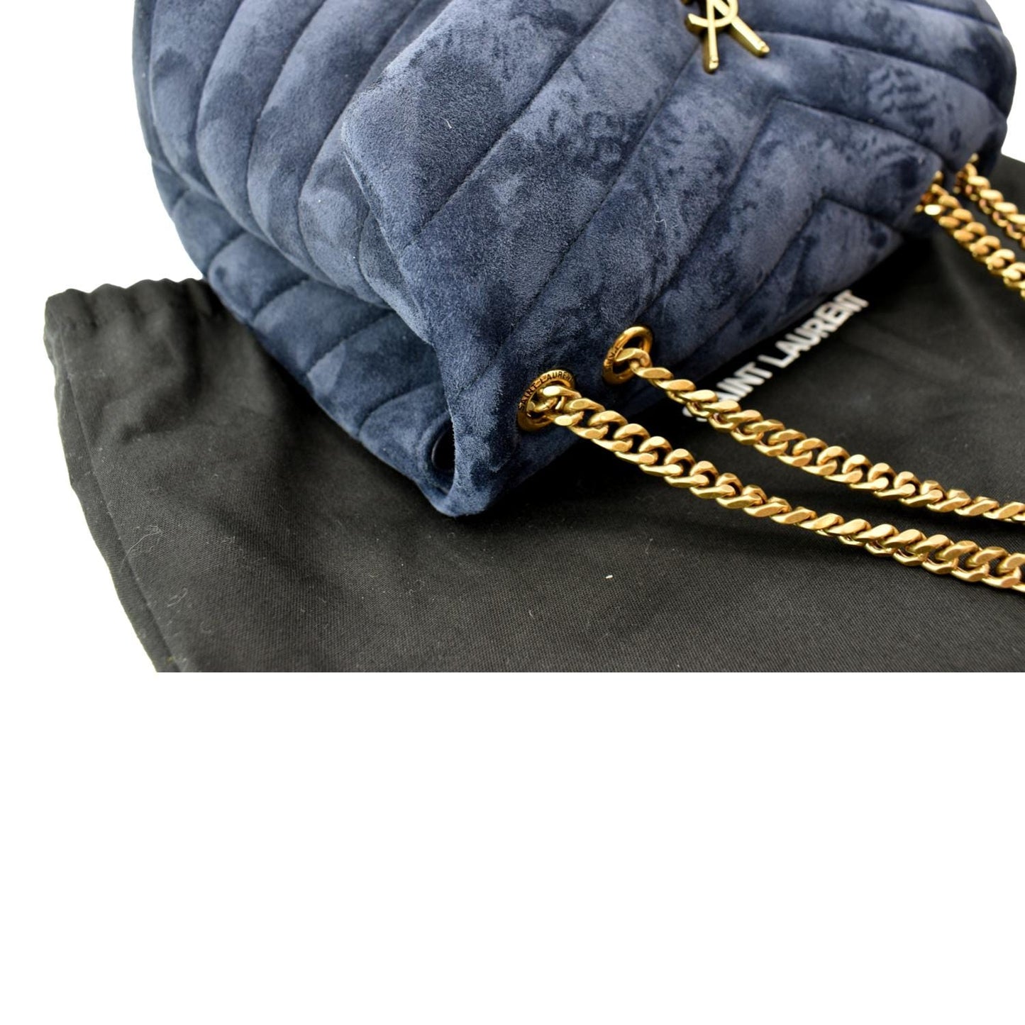 YVES SAINT LAURENT Small Loulou Velvet Shoulder Bag Blue