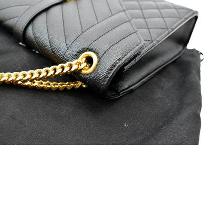 YVES SAINT LAURENT Medium Envelope Leather Chain Shoulder Bag Black