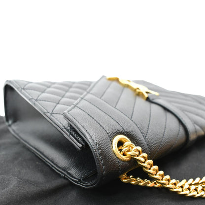 YVES SAINT LAURENT Medium Envelope Leather Chain Shoulder Bag Black