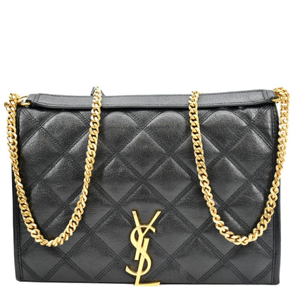 YVES SAINT LAURENT Becky Quilted Leather Shoulder Chain Bag Black