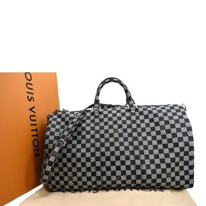 LOUIS VUITTON Keepall Bandouliere 50 Damier Distorted Travel Bag White Black
