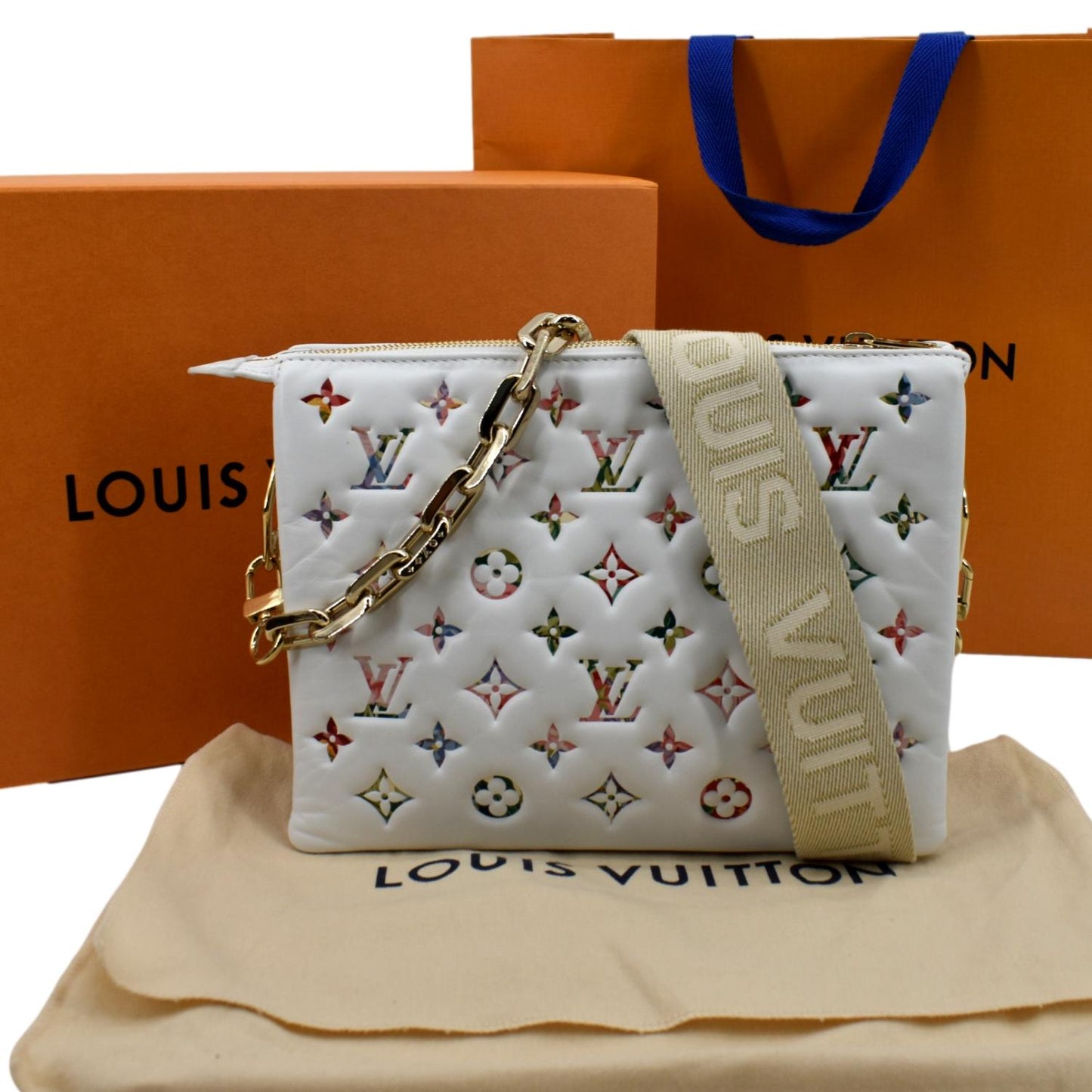 LOUIS VUITTON Coussin PM Monogram Embossed Leather Shoulder Bag White
