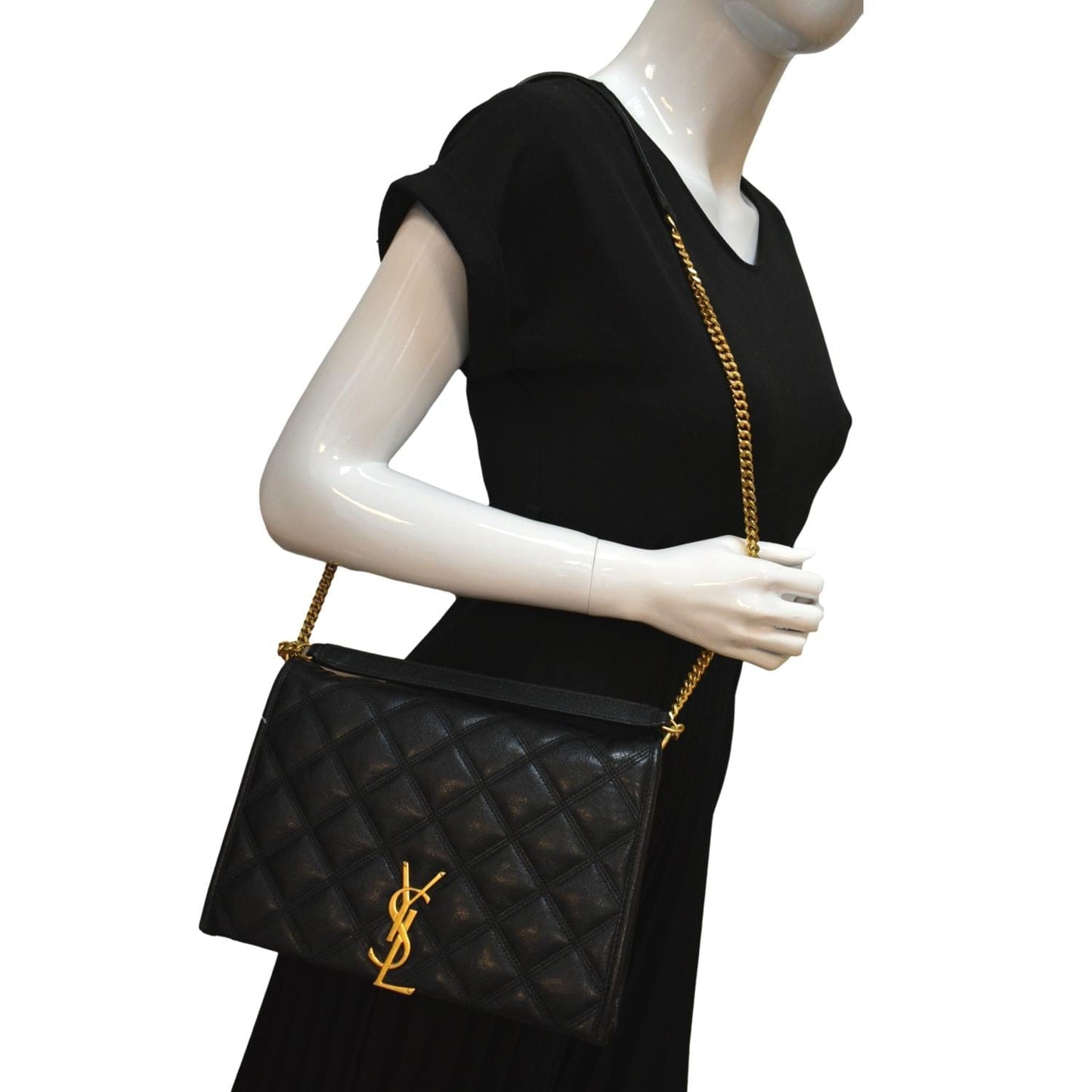 YVES SAINT LAURENT Becky Quilted Leather Shoulder Chain Bag Black