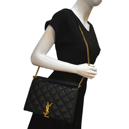 YVES SAINT LAURENT Becky Quilted Leather Shoulder Chain Bag Black