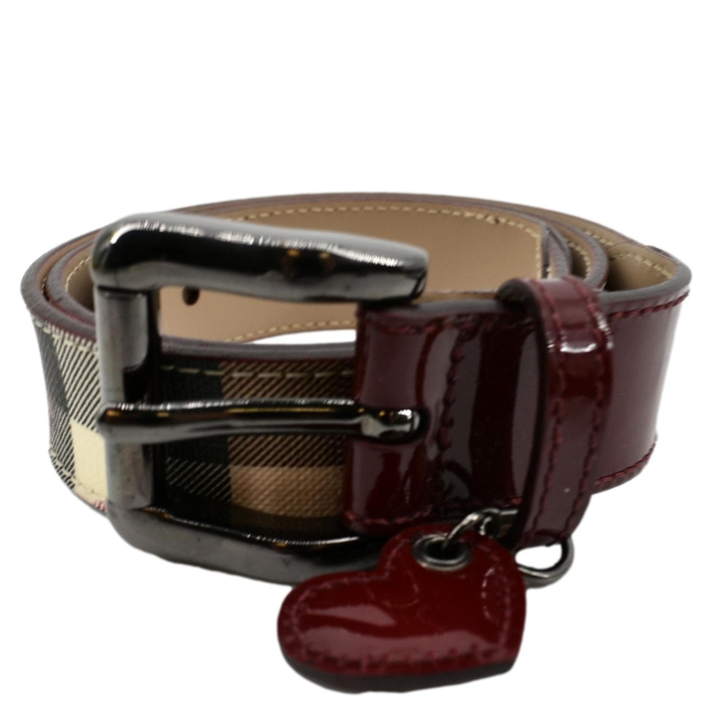 BURBERRY Nova Check Heart Belt Red Multicolor Size 32/80