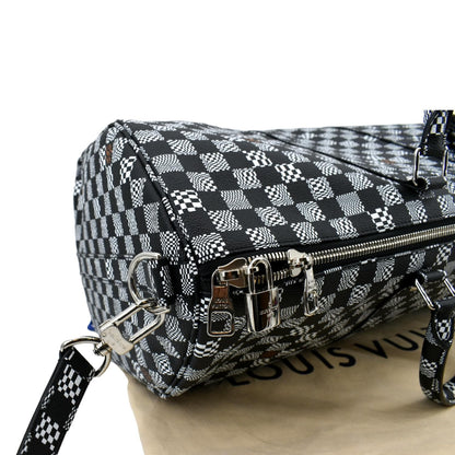 LOUIS VUITTON Keepall Bandouliere 50 Damier Distorted Travel Bag White Black