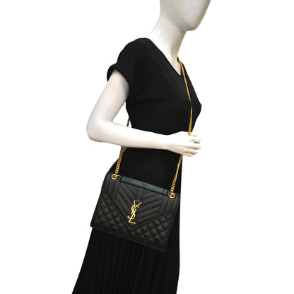 YVES SAINT LAURENT Medium Envelope Leather Chain Shoulder Bag Black