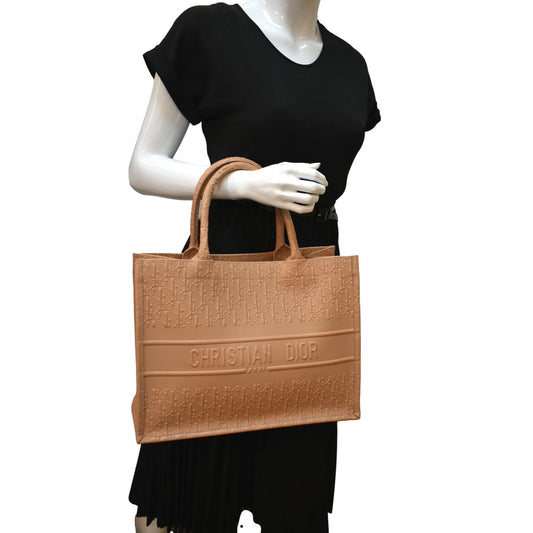 CHRISTIAN DIOR Book Oblique Embossed Calfskin Tote Bag Tan