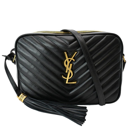 YVES SAINT LAURENT Lou Chevron Leather Camera Crossbody Bag Black