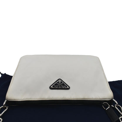 PRADA Re-Nylon Leather Shoulder Bag White