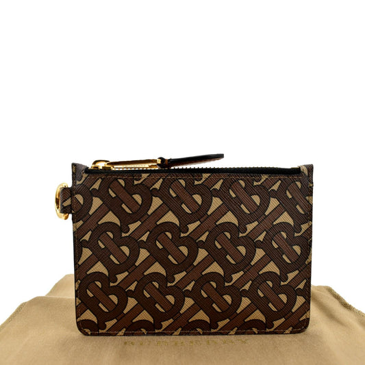 BURBERRY Monogram Coated Canvas Zip Coin Purse Bridle Brown