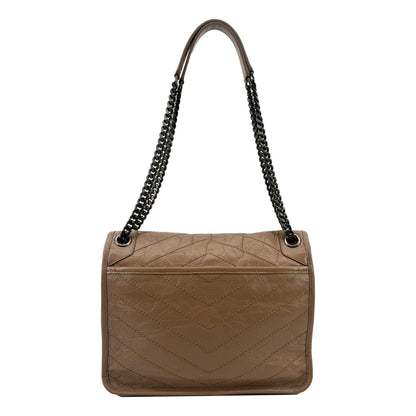 YVES SAINT LAURENT Niki Medium Leather Crossbody Bag Greyish Brown