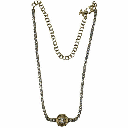 CHANEL CC Round Pendant Chain Choker Necklace Gold