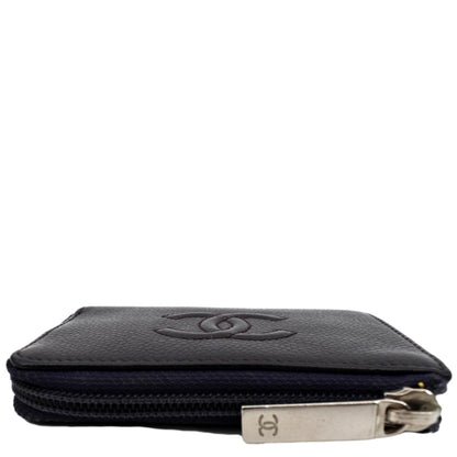 CHANEL O Key Pouch Timeless Caviar Leather Small Purse Purple
