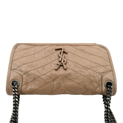 YVES SAINT LAURENT Niki Medium Leather Crossbody Bag Greyish Brown
