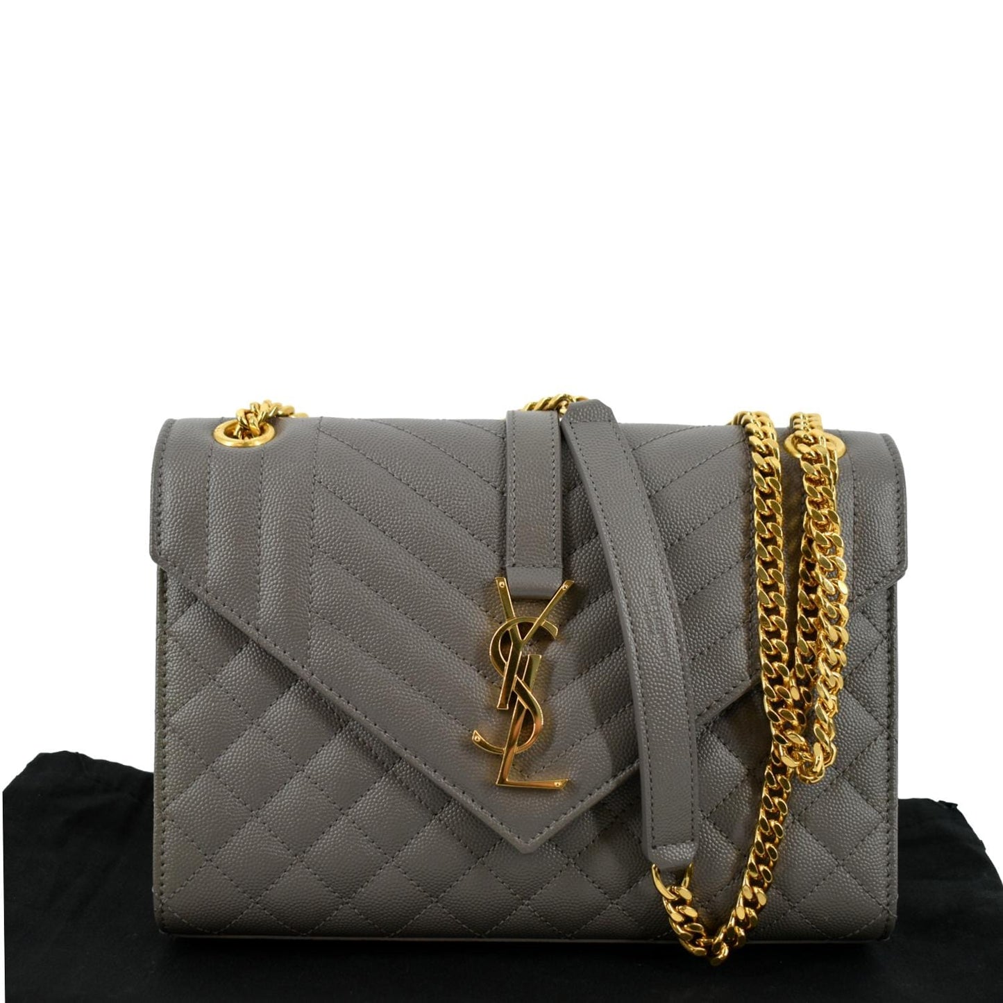 YVES SAINT LAURENT Envelope Medium Matelasse Leather Crossbody Bag Gray