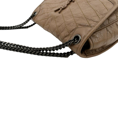 YVES SAINT LAURENT Niki Medium Leather Crossbody Bag Greyish Brown