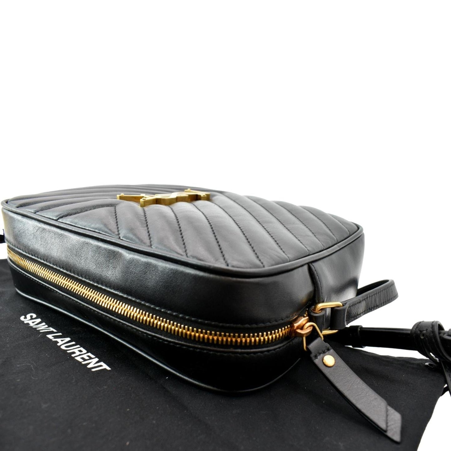 YVES SAINT LAURENT Lou Chevron Leather Camera Crossbody Bag Black