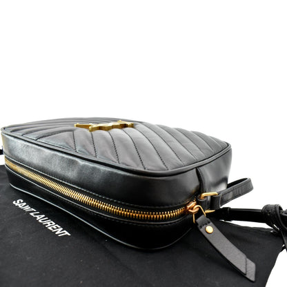 YVES SAINT LAURENT Lou Chevron Leather Camera Crossbody Bag Black