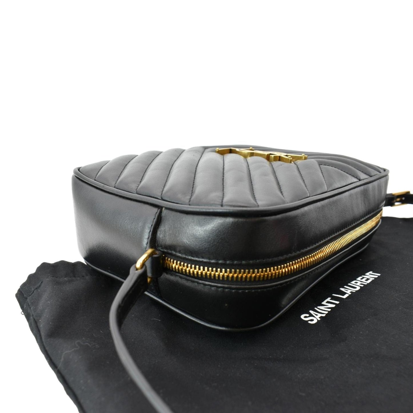 YVES SAINT LAURENT Lou Chevron Leather Camera Crossbody Bag Black