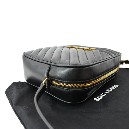 YVES SAINT LAURENT Lou Chevron Leather Camera Crossbody Bag Black