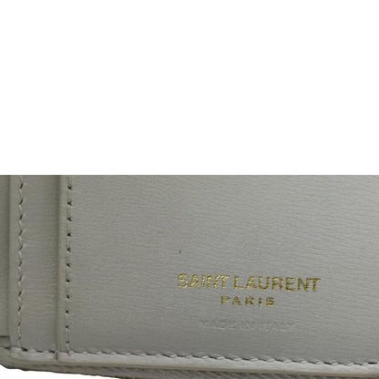 YVES SAINT LAURENT Tiny Monogram Compact Leather Zip Around Wallet White