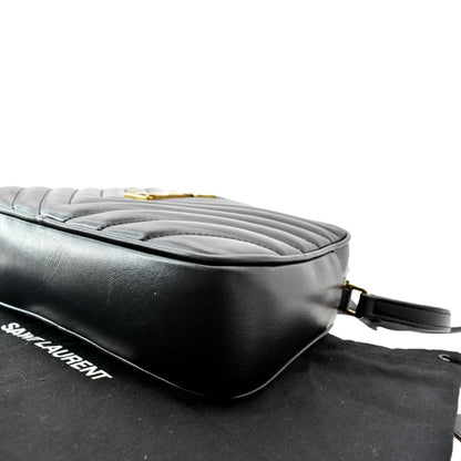 YVES SAINT LAURENT Lou Chevron Leather Camera Crossbody Bag Black