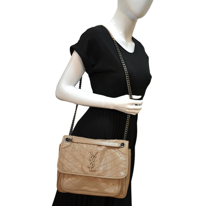 YVES SAINT LAURENT Niki Medium Leather Crossbody Bag Greyish Brown