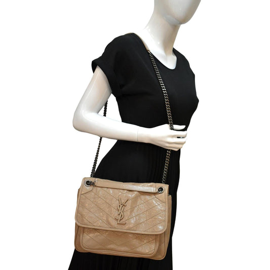 YVES SAINT LAURENT Niki Medium Leather Crossbody Bag Greyish Brown