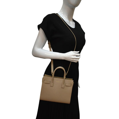 YVES SAINT LAURENT Sac De Jour Nano Smooth Leather Satchel Shoulder Bag Dark Beige