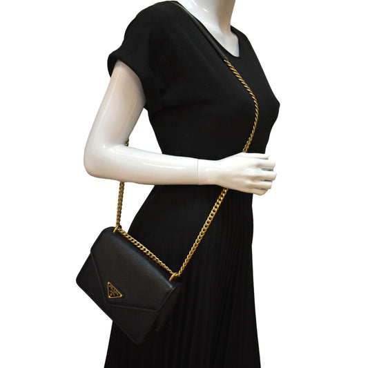 PRADA Saffiano Lux Leather Crossbody Bag Black